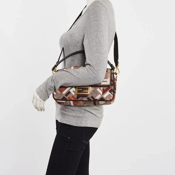 Fendi Ebano Multicolor FF Fabric/Leather Baguette Bag - 8BR600 - Picture 8 of 11